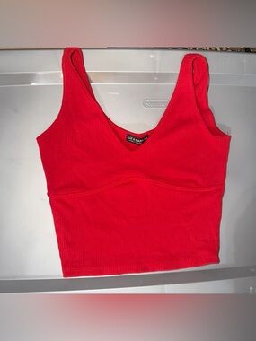 Red Ribbed Crop Tank Top